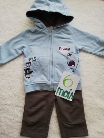 Ensemble gilet à capuche bleu et pantalon marron 6 mois kimbaloo