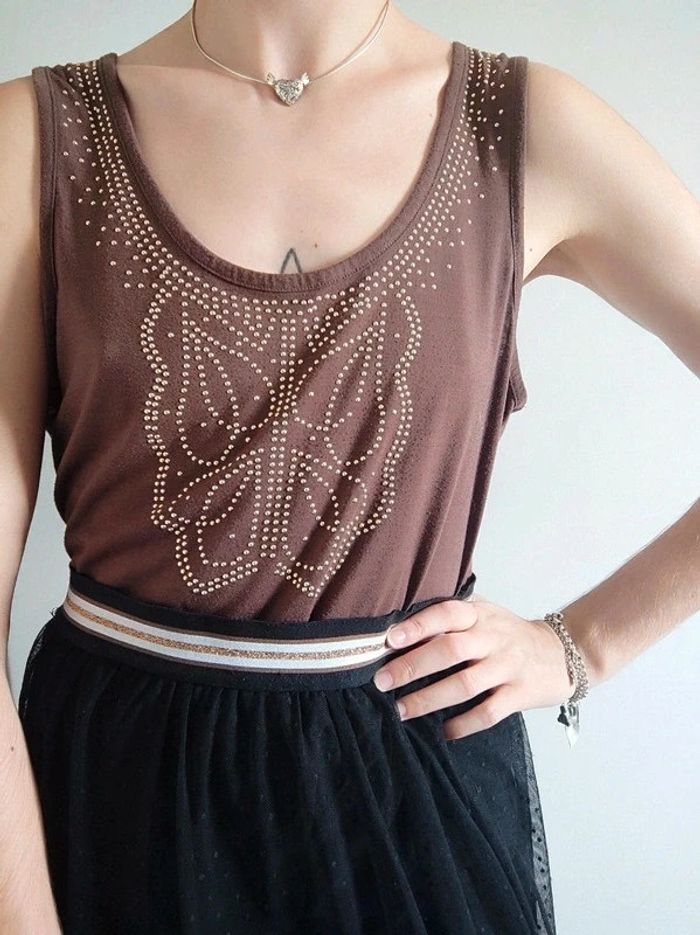 Débardeur marron clous doré papillon y2k / La Redoute Création - 40/L à 44/XXL - photo numéro 2