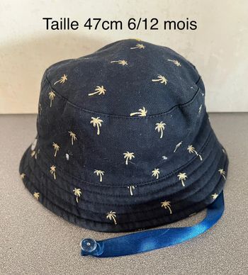 Chapeau bob bleu marine / palmiers taille 47cm 6/12 mois Kiabi