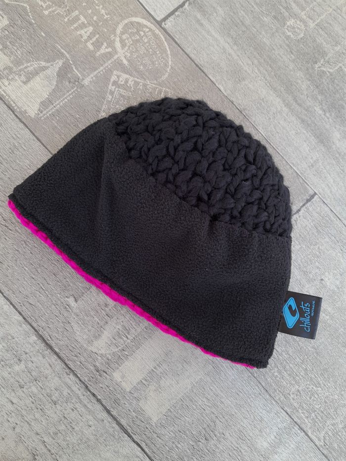 Bonnet noir à pompon rose fuchsia - Chillouts - photo numéro 5