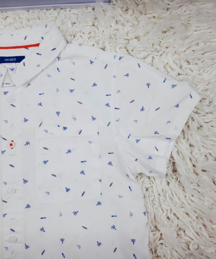 Chemise manches courtes blanche et bleu Garçon taille 10 ans marque Okaidi 🎸 - photo numéro 4