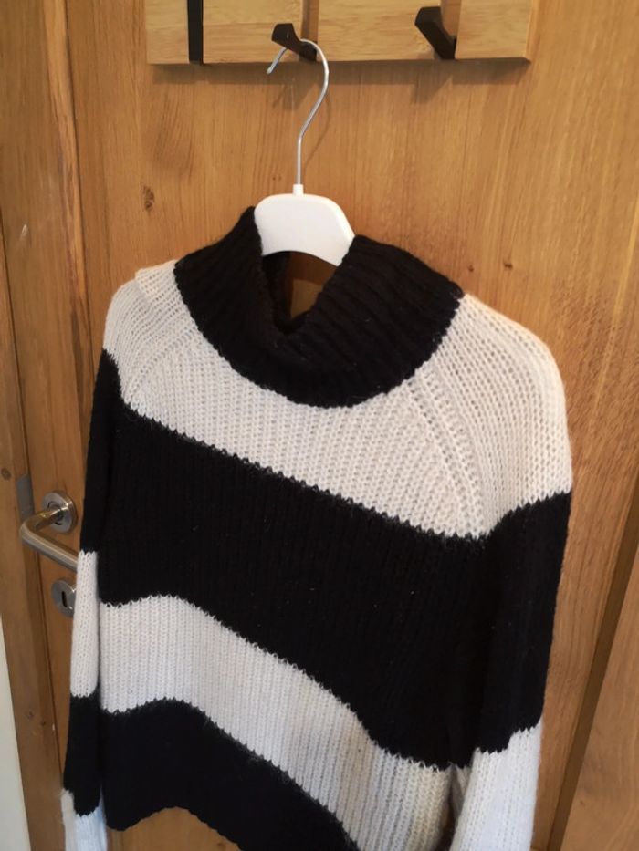 Gros pull chaud en laine ligné en noir et blanc Selected Xs - photo numéro 2