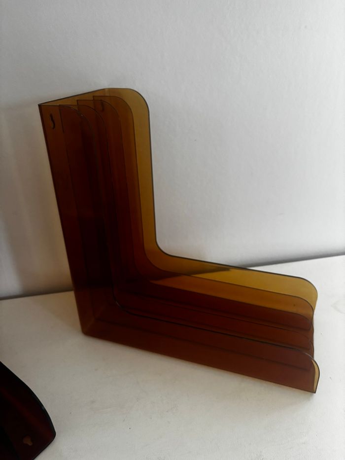 Vintage lot de deux range vinyles marron miel fumé - photo numéro 3