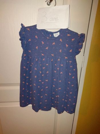 Robe bleue marine flamand rose 3 ans