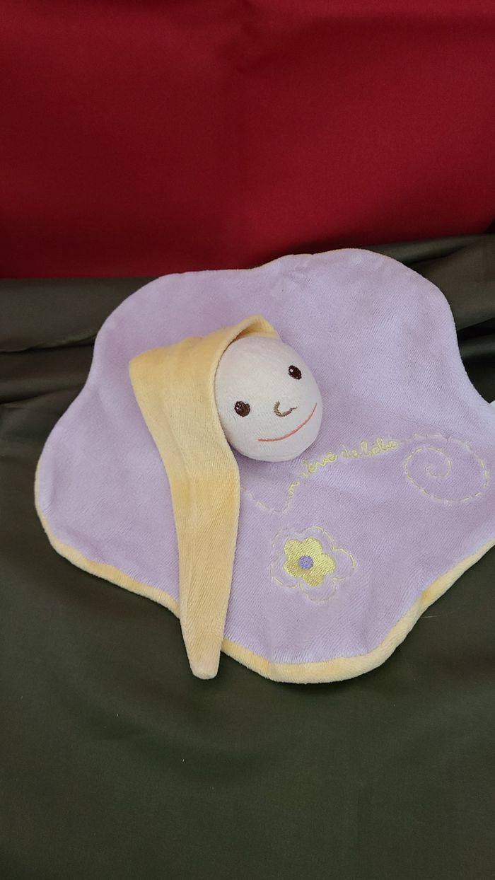 DOUDOU PLAT UN REVE DE BEBE CMP LUTIN MAUVE JAUNE LONG BONNET - photo numéro 2