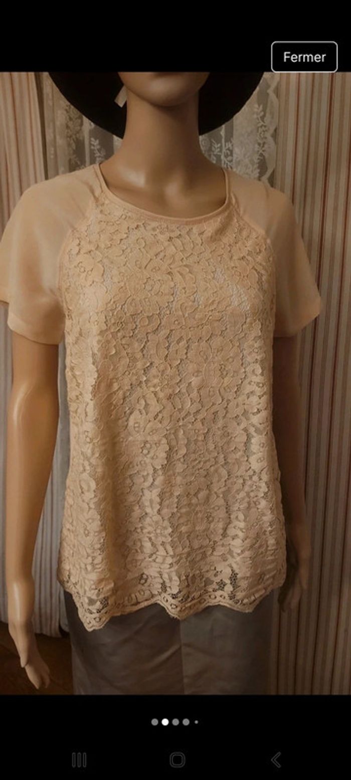 Jolie Blouse  100% soie rose pâle Gigue t 36 - photo numéro 2