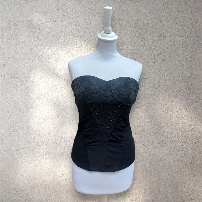 Bustier noir avec dentelle et strass taille L