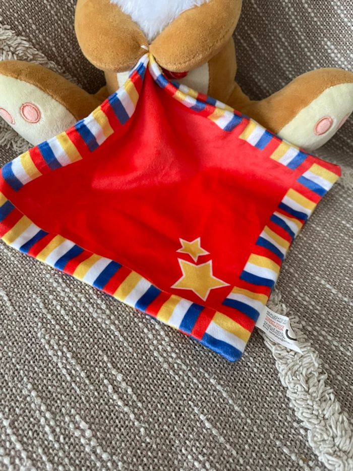 Peluche doudou mouchoir 30cm Disney bambi miss bunny lapin marron jaune et rouge parfait état - photo numéro 2