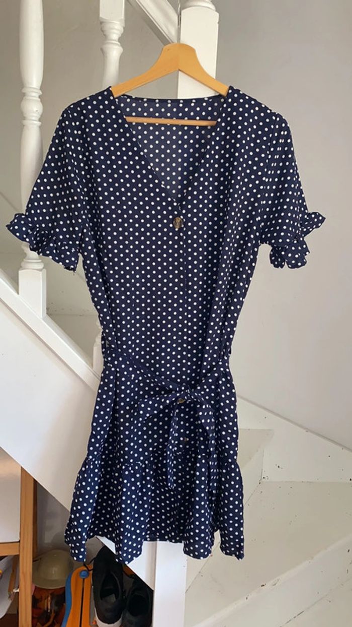 Robe courte - Marine à pois