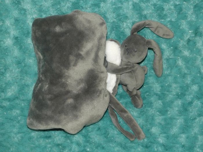 Doudou lapin couverture Nattou gris blanc🐰tbe - photo numéro 3