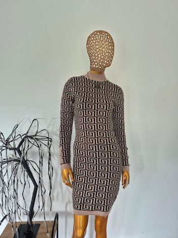 Robe Longue Femme Avec Manches Longues Camel et Noire Taille Unique