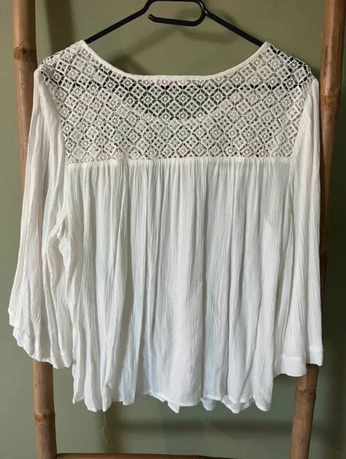 Blouse blanche dentelle bohème Camaïeu - Taille M - photo numéro 5