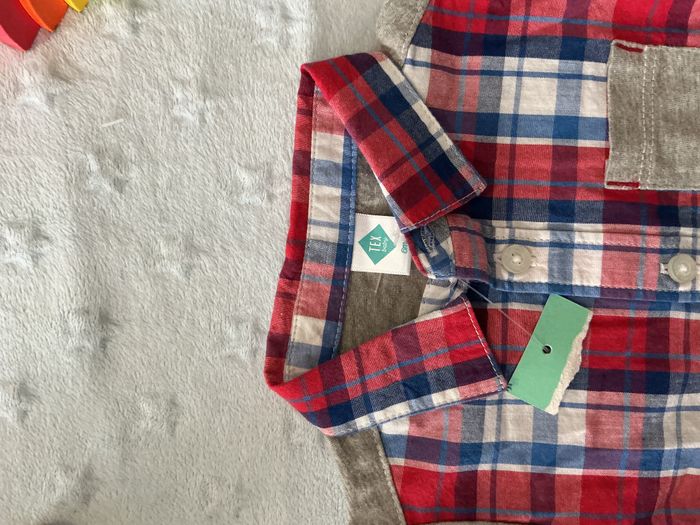 chemise manches courtes à carreaux rouge blanc et bleu 6 mois tex - photo numéro 7
