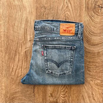 Jean/pantalon bleu + effets délavés pour femme, taille W 29 L 32 (38 taille française)