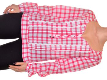 blouse manches longues fluide rouge et blanche taille 38 motif carreaux en coton col V