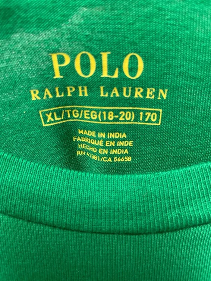 T-shirt manches longues Ralph Lauren vert logo brodé jaune homme S - photo numéro 3