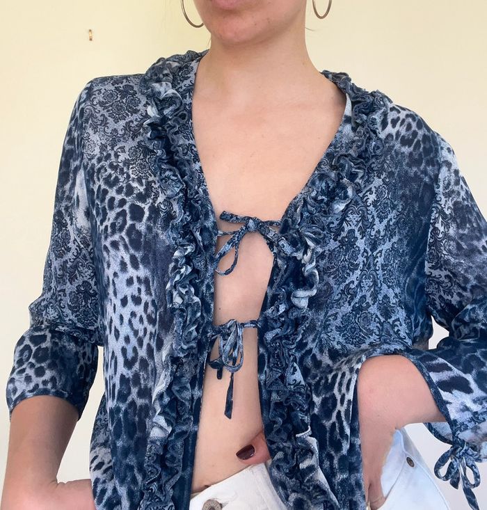 Chemise blouse fluide élégante vintage imprimé léopard/ornement - photo numéro 4