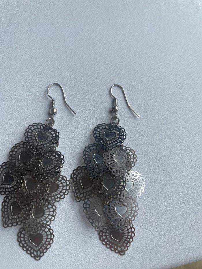 Boucles d’oreilles cœurs acier inoxydable - photo numéro 3