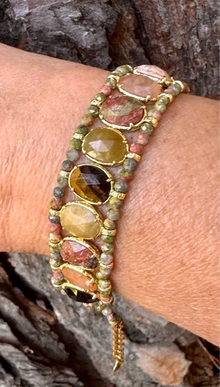 Bracelet manchette pierres véritables jade amazonite quartz jaspe habaha  Paris - photo numéro 3