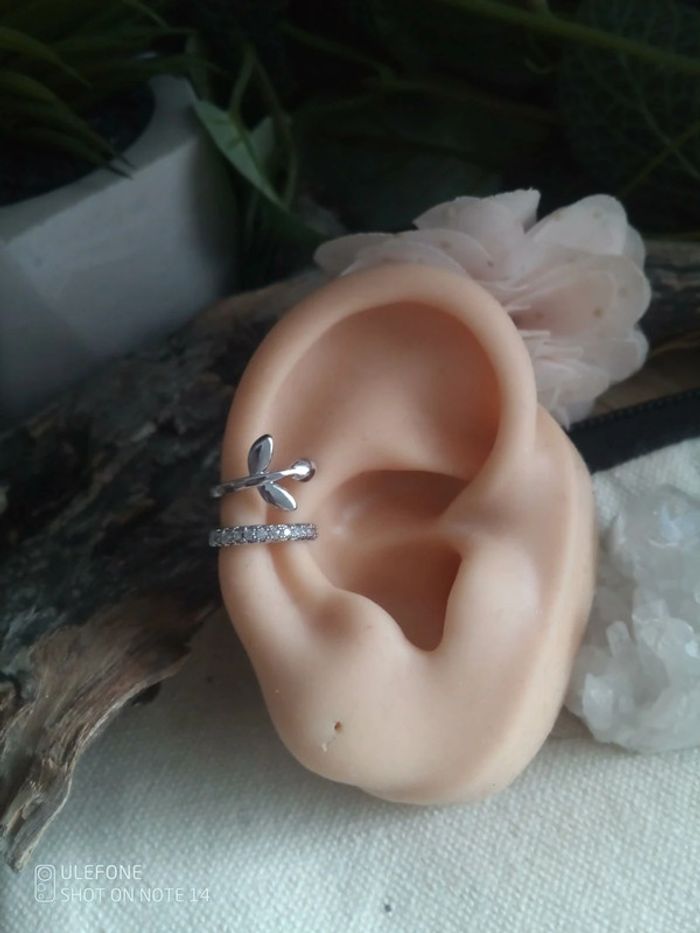 Clip oreille feuille bohème argentée