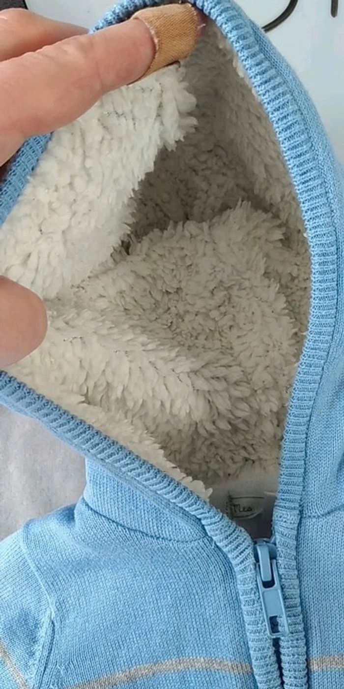 Gilet zippé bleu rayé gris fourré chaud Garçon 3 mois chien Londres Mes petits cailloux - photo numéro 8