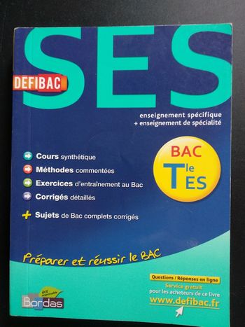 Livre Defibac SES Terminale ES