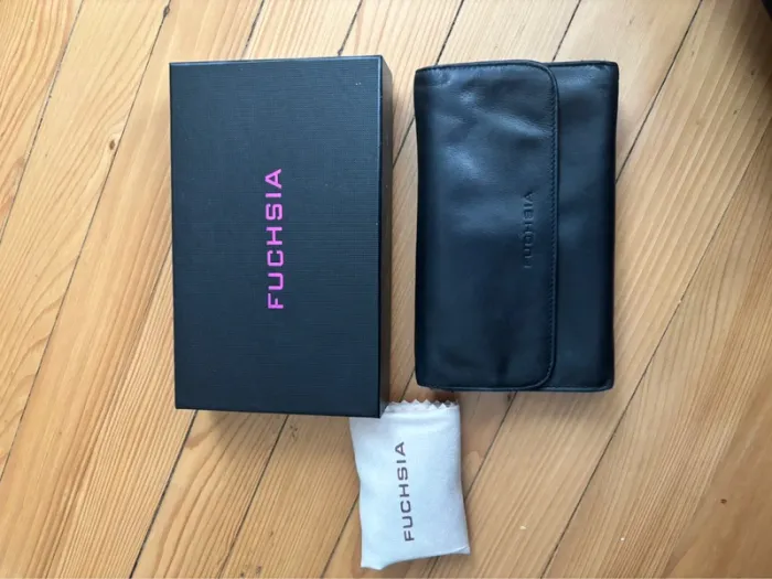 Portefeuille en cuir souple Fuschia