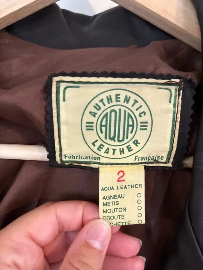 Veste en cuir noire Vintage Aqua Leather taille M/38 - photo numéro 2