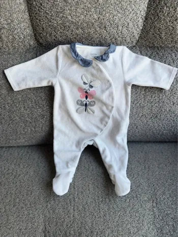 Pyjama grenouillère velours blanc motifs libellule Obaïbi