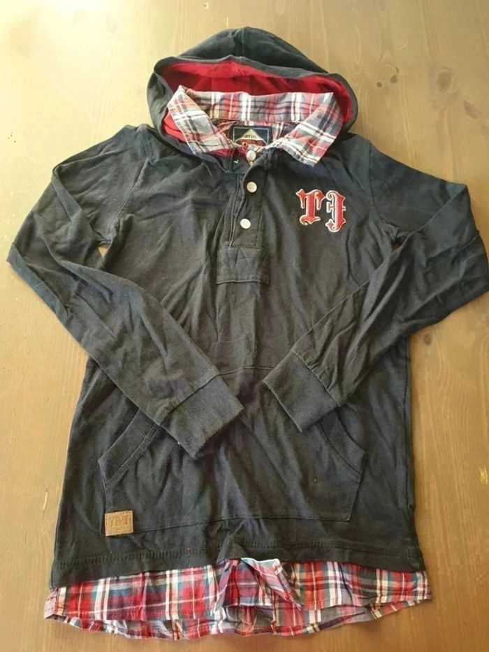 Tshirt manches longues à capuche Tom&Jo faux col chemise 10 ans