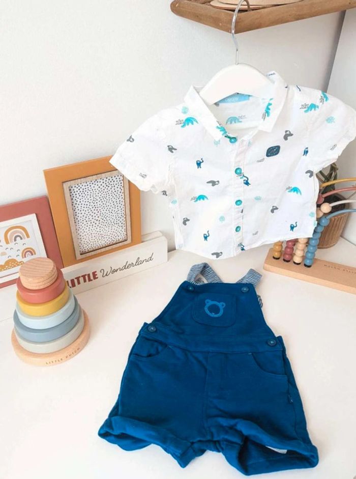 Ensemble salopette short chemise obaibi - photo numéro 2