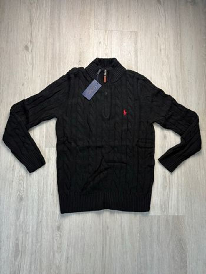 Torsadé Half zip demi zip Ralph Lauren col rond | Taille M hommes | Noir avec logo rouge - photo numéro 2