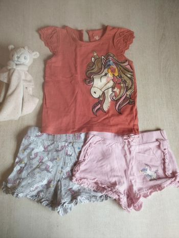 Lot d un t shirt et de 2 shorts