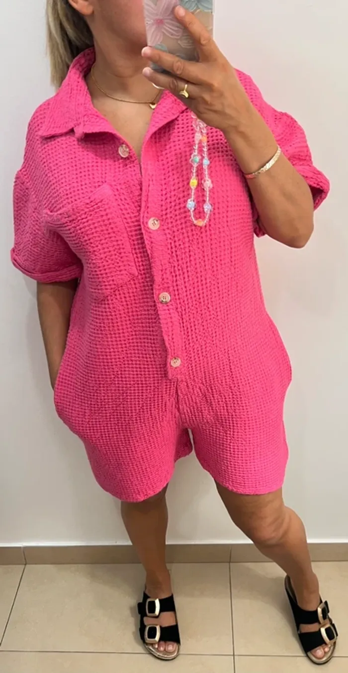 Combishort En Coton Gaufré Taille Unique - photo numéro 5