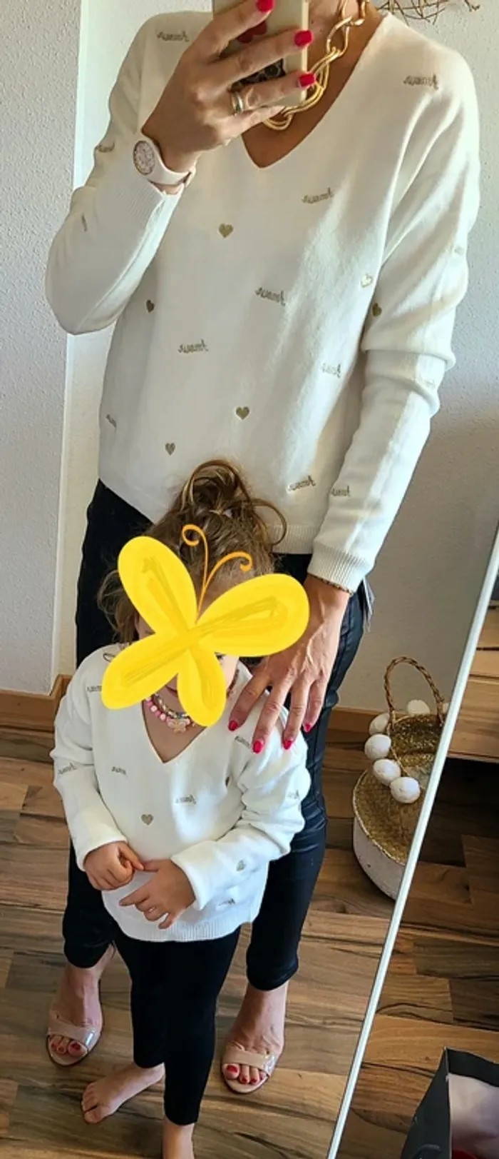 Mère Fille Pull assorti avec broderie - Blanc - Neuf avec étiquette - Plusieurs tailles disponibles - photo numéro 4