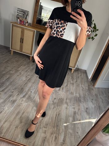 Robe noire imprimé léopard – Coupe droite confortable – Taille 38 🌸