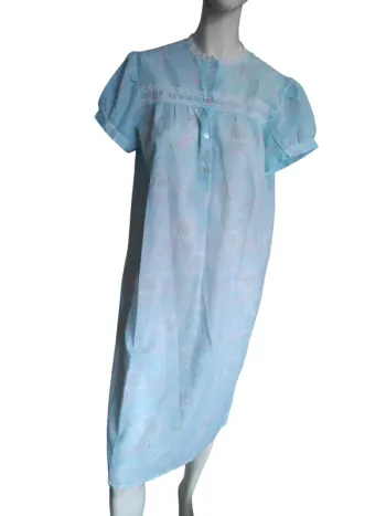 Chemise de nuit vintage pyjama pajama night dress sleeping fleurs flower bleu blue
