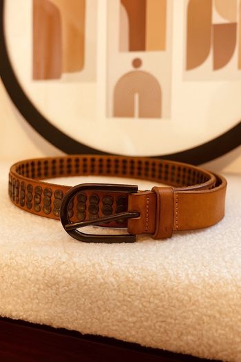🧡 Ceinture cloutée en cuir marron PIECES – 85 cm 🧡