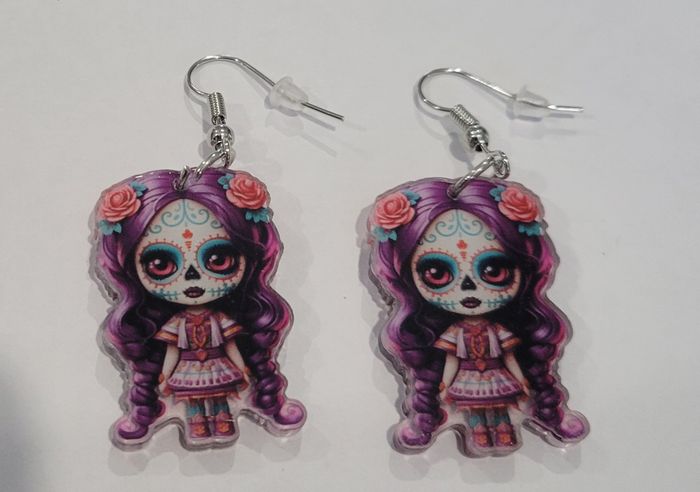 BOUCLES D'OREILLES POUPEE SANTA MUERTE HALLOWEEN ! NEUVE ! MODELE 4 - photo numéro 4