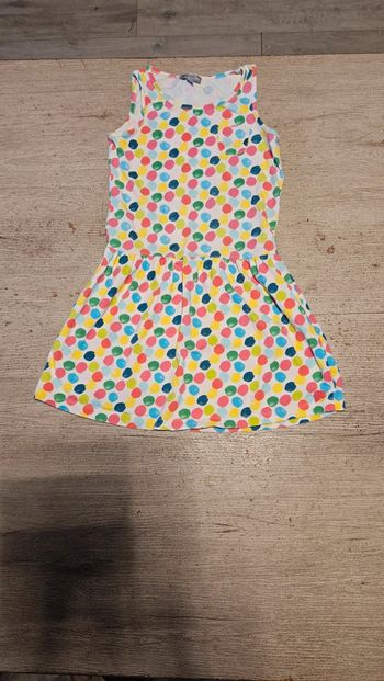 Robe d été courte à bretelles blanche avec points colorés, JBC, 7 ans