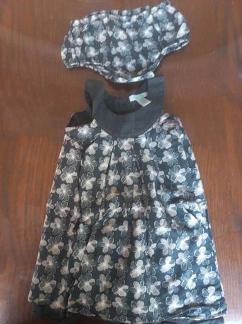 Robe bleu motif fleuri + bloomer Obaïbi 12mois 74cm