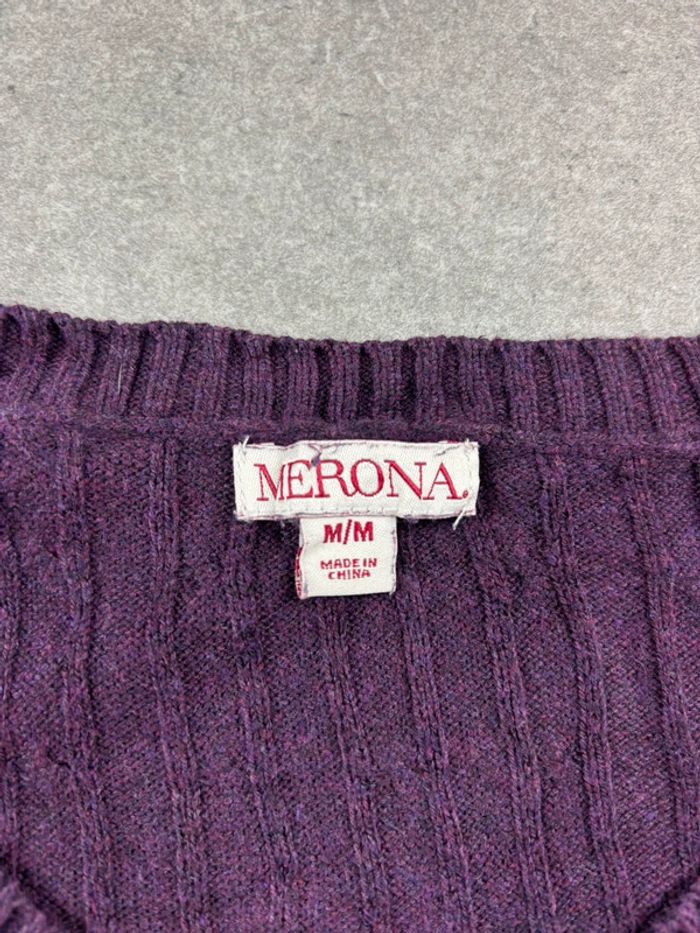 Pull torsadé col V cable knit vintage violet - photo numéro 2