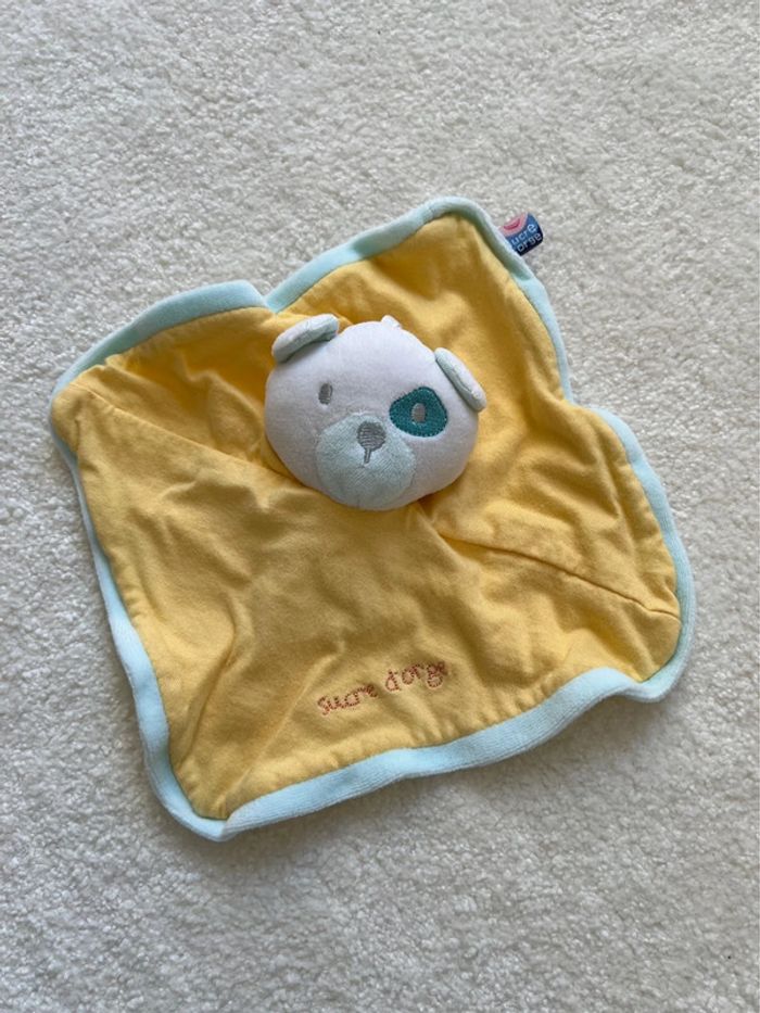 Doudou plat jaune ours sucre d’orge