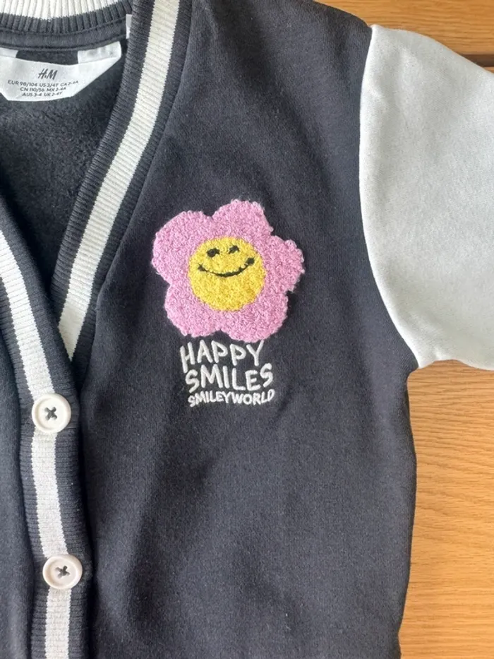 Bombers/gilet blanc et noir/gris avec fleur violette - Taille 3/4 Ans - photo numéro 5