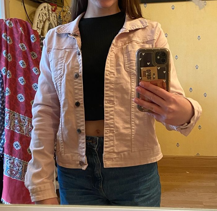 Veste en jean réversible rose / imprimé floral.