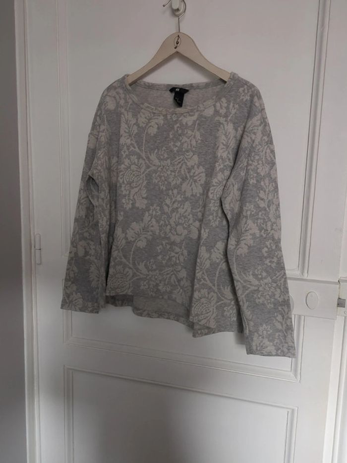 Pull sweat h&M fleurs vintage gris M femme tapisserie