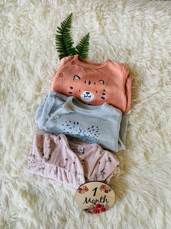 Lot 3 pyjamas grenouillères fille 1M