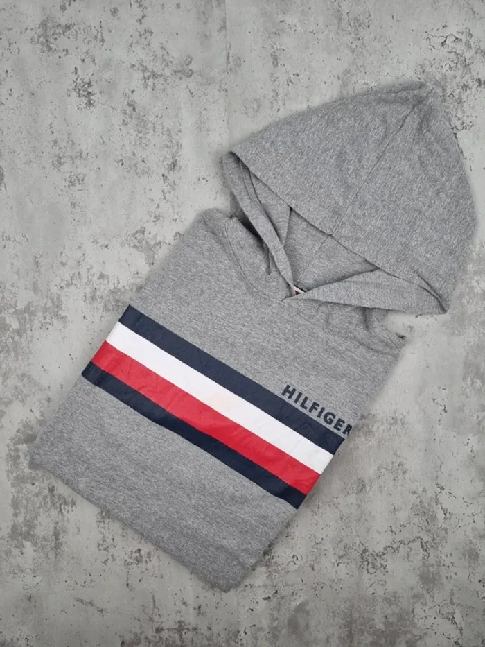 Sweat à capuche Tommy Hilfiger gris clair – Taille L Femme