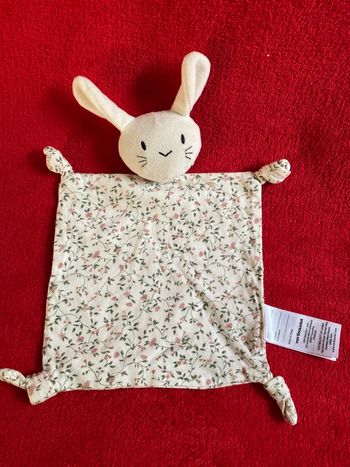 Vertbaudet doudou lapin Ecru rose vert fleurs neuf