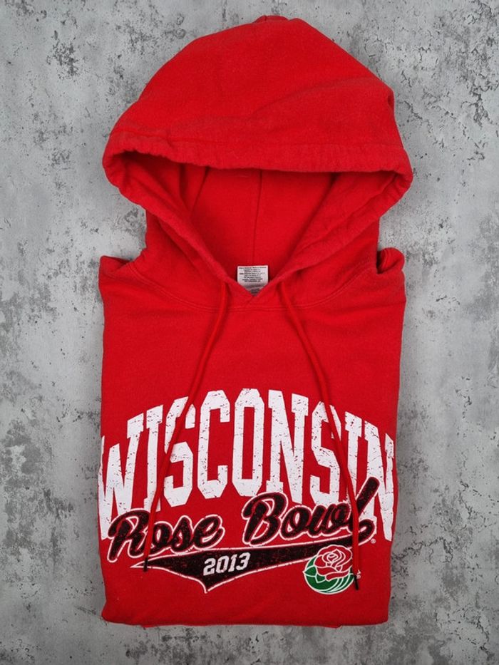 Pull à capuche universitaire Wisconsin – Taille L Homme (mesures en photos) - photo numéro 2